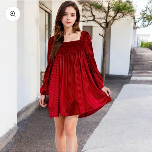 OQQ Dresses & Skirts - OQQ | Women’s Red Velvet Ribbed Long Sleeve Mini Dress S NWOT